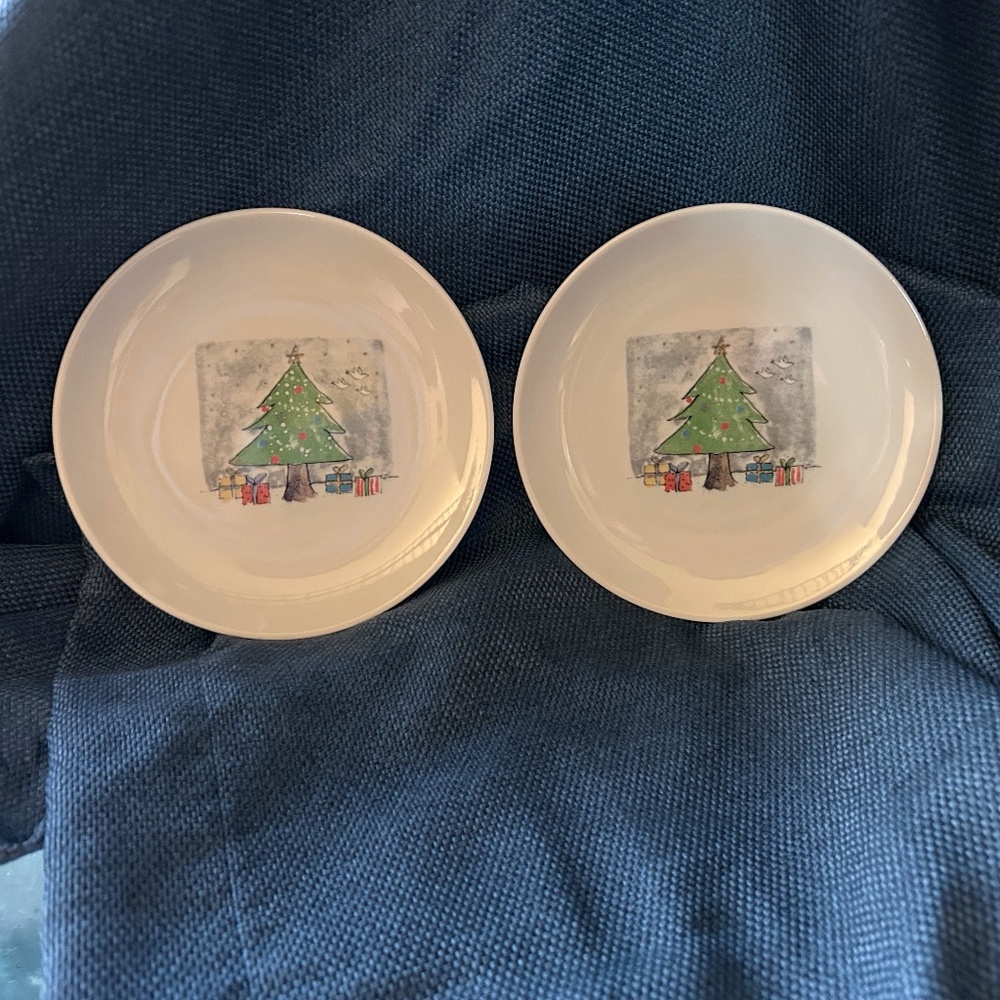 Vintage Magenta Exclusive Rae Dunn Christmas Tree Appetizer Plate Set Excellent